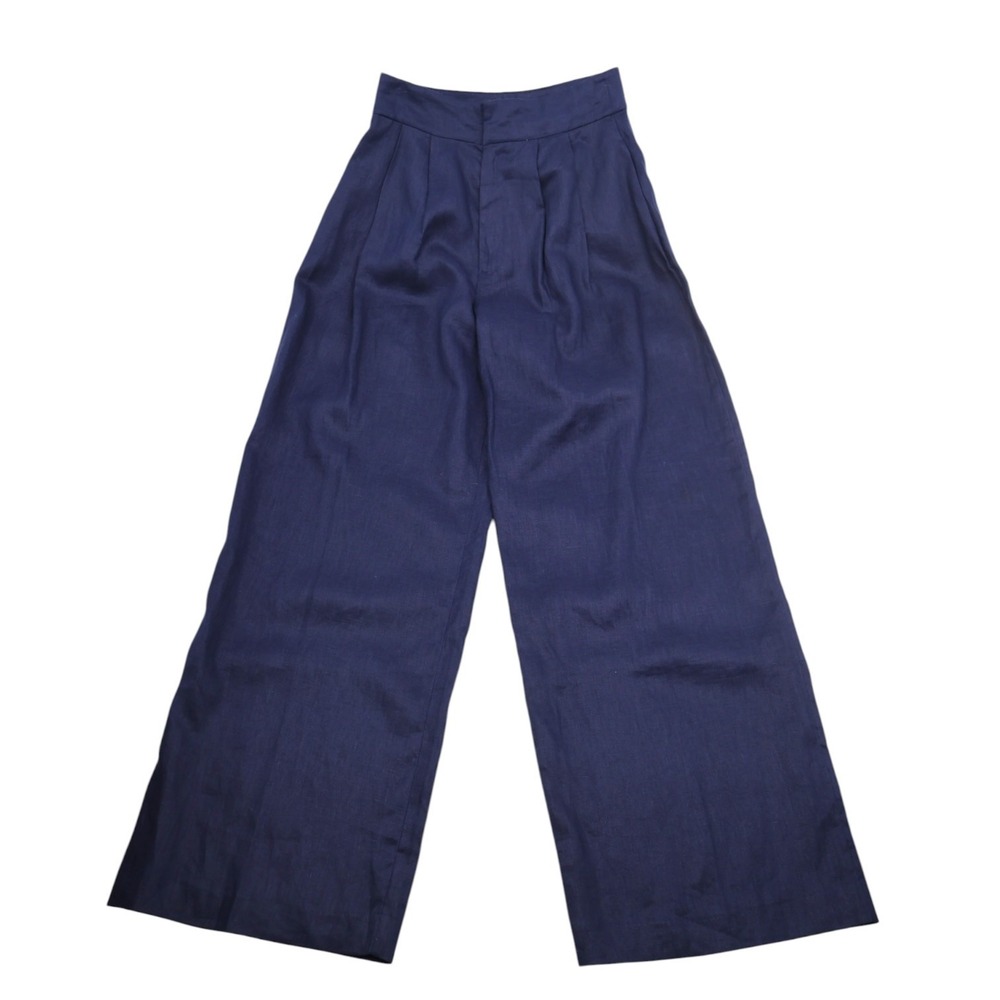 Ted Baker London Wide Leg Linen Trousers Royal Blue Pleated Size 1 US 0/2 EUC